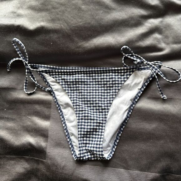 VICTORIA'S SECRET Blue White Plaid Gingham Side Tie Swim Bikini Bottom Size M - Picture 1 of 4